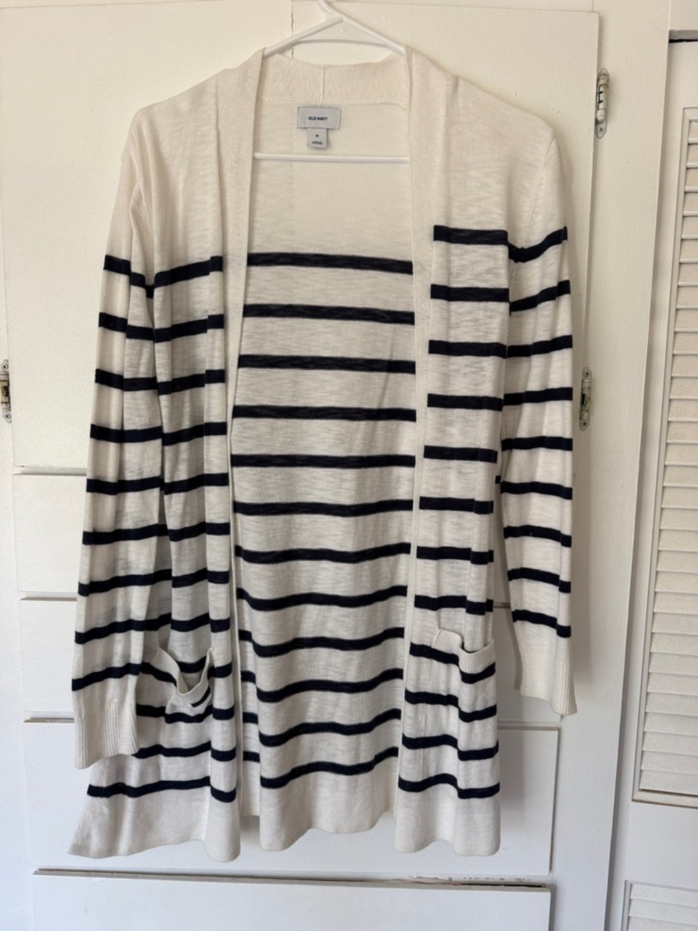 Old Navy Cream and Black Striped Open-Front Cardigan